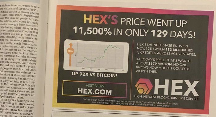 The Economist разместил рекламу криптопроекта HEX