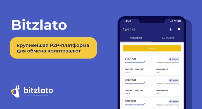 Bitzlato — P2P-платформа для обмена криптовалют без скрытых комиссий